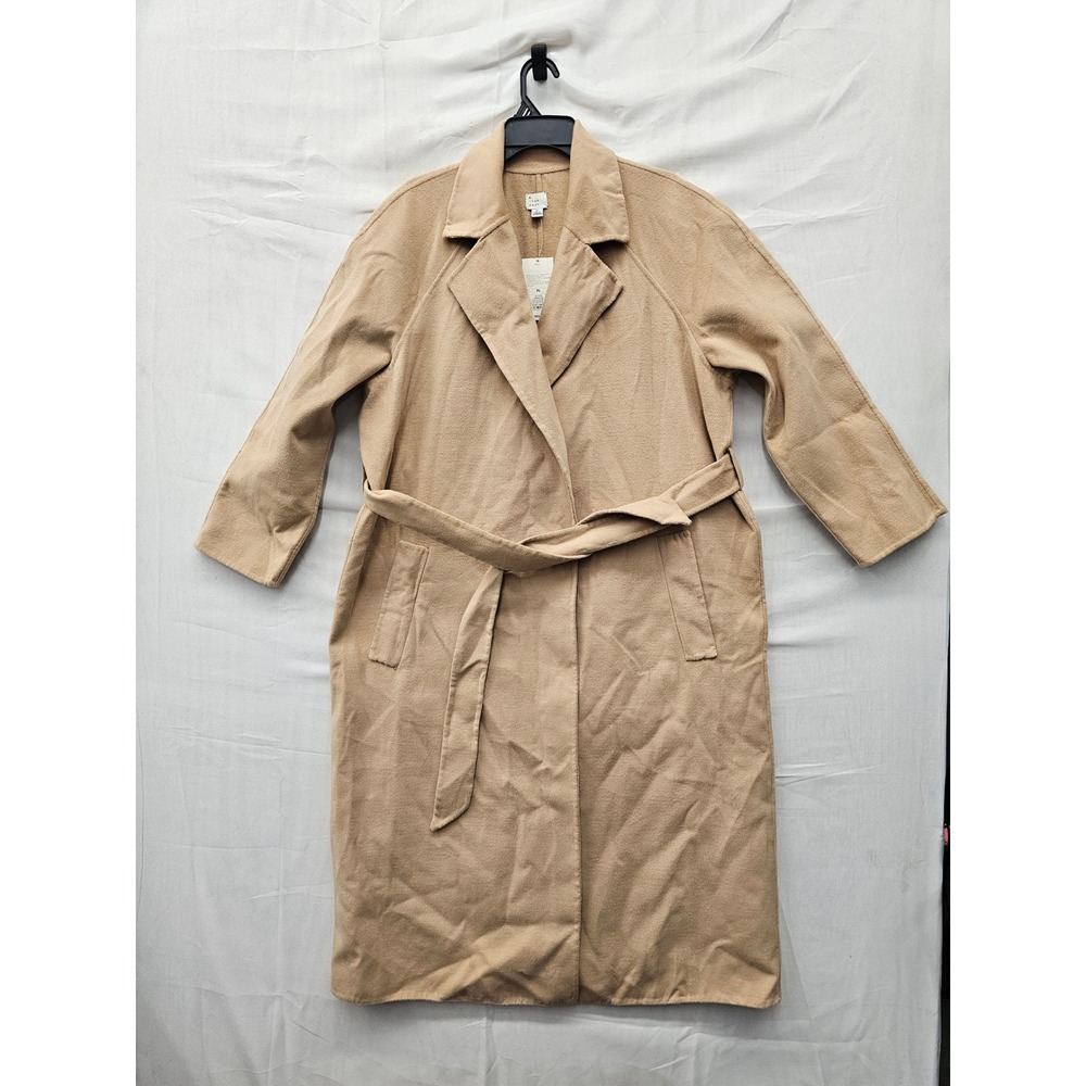 A New Day Womens Tie Belt Wrap Coat Brown Polyester Blend Casual Size XL